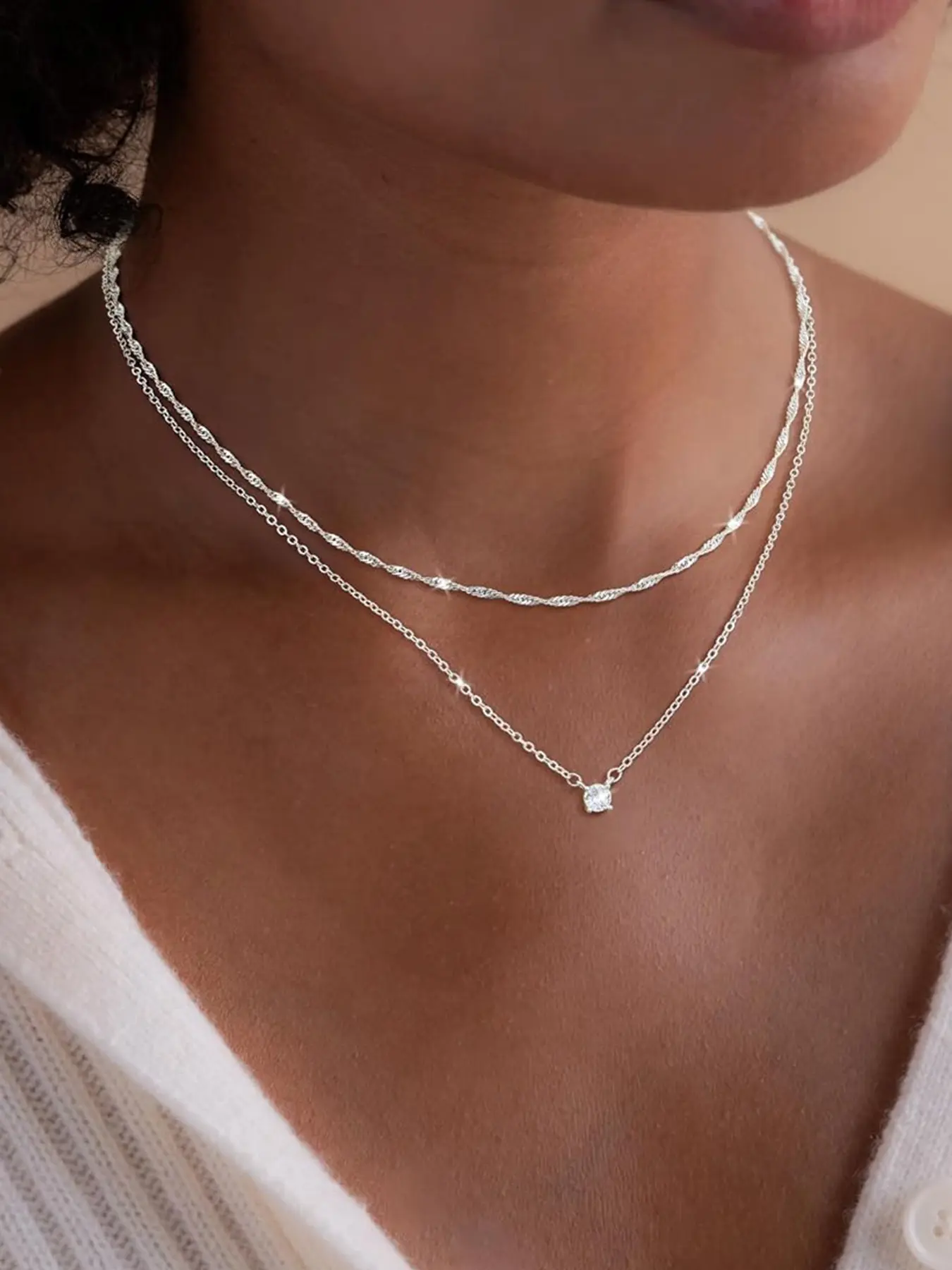 Gold Plated/Silver Cubic Zirconia Diamond Necklaces for Women,Simple CZ Layered Gold Silver Necklaces Stack Trendy Jewelry Gifts
