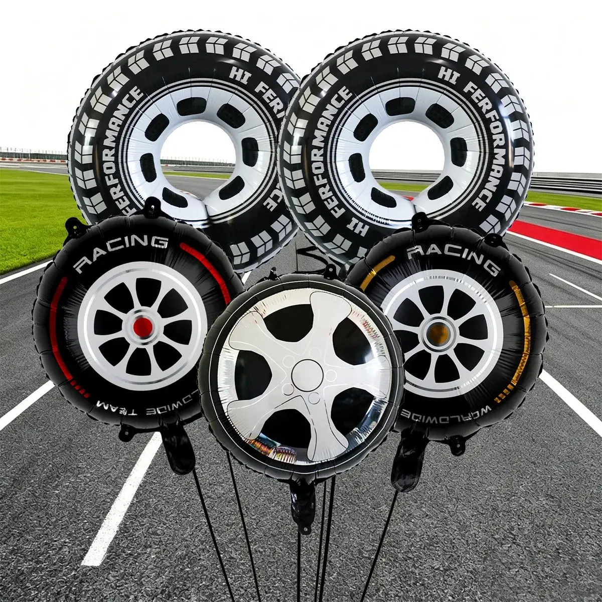 6pcs Tire-Shaped Balloons for Race Car Birthday Party Decorations, Unique Designs for Kids' Parties, Fun Accessories for Celebrations, Balloon Party Supplies