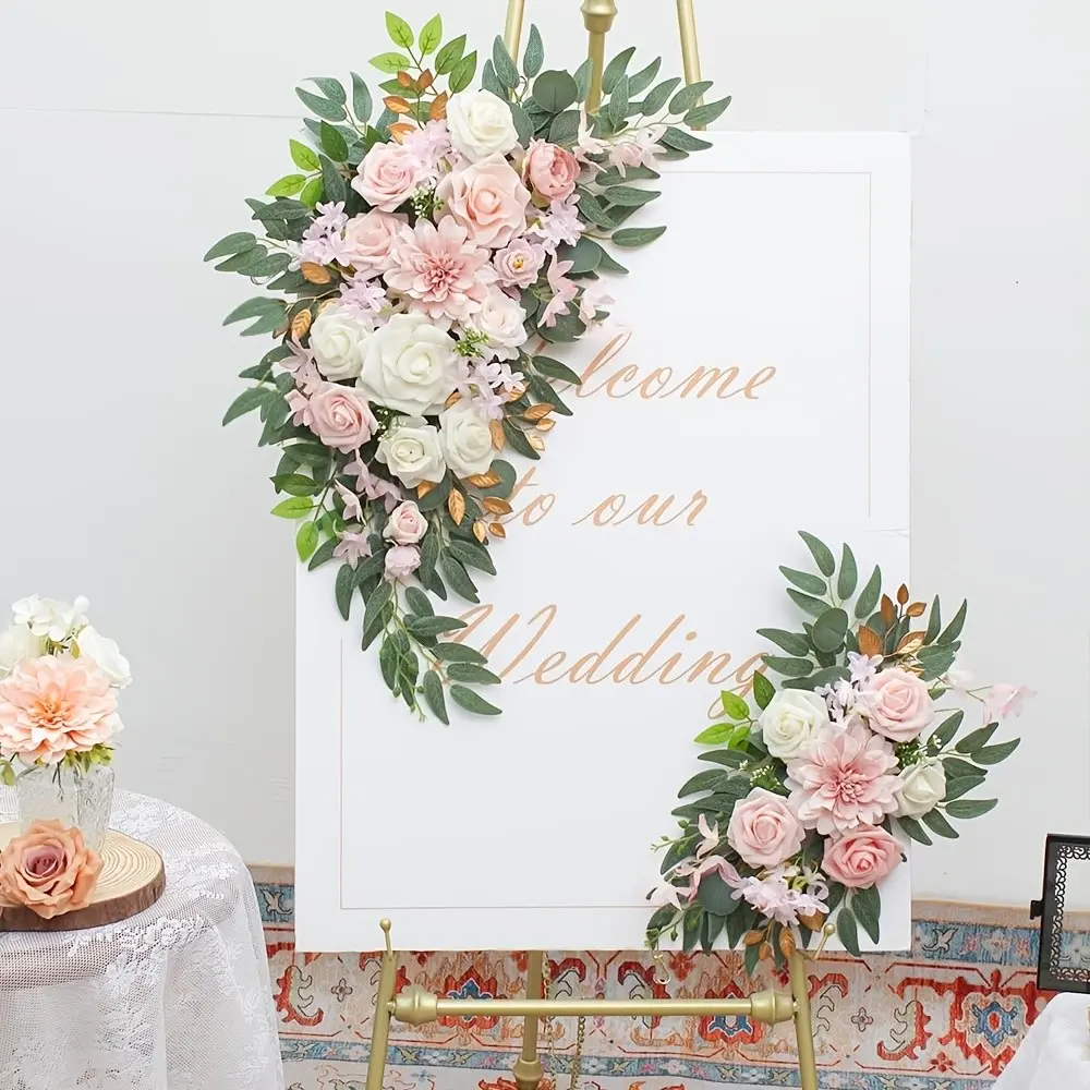 2pc Luxury Champagne Artificial Flower Set, Artificial Peony Flowers, Peony and Rose Combination, Wedding Party Background Arch Decor, Home Soft Decoration