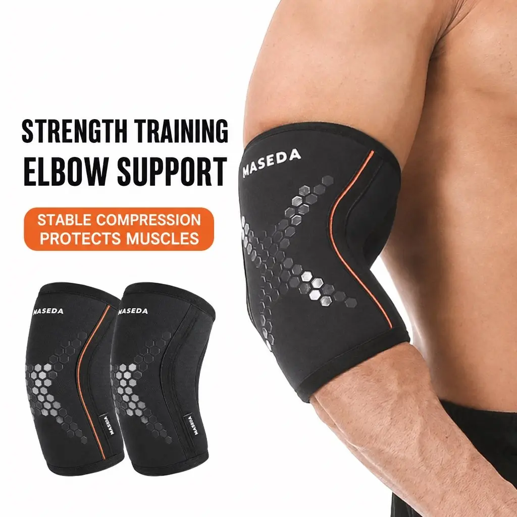 Maseda 7mm Scr Elbow Sleeves for Weightlifting, Ergonomic Curved Compression Sleeve, Strength Training Elbow Support Brace, Arm Sleeves, Arm Sleeve Cover, 1 Pair