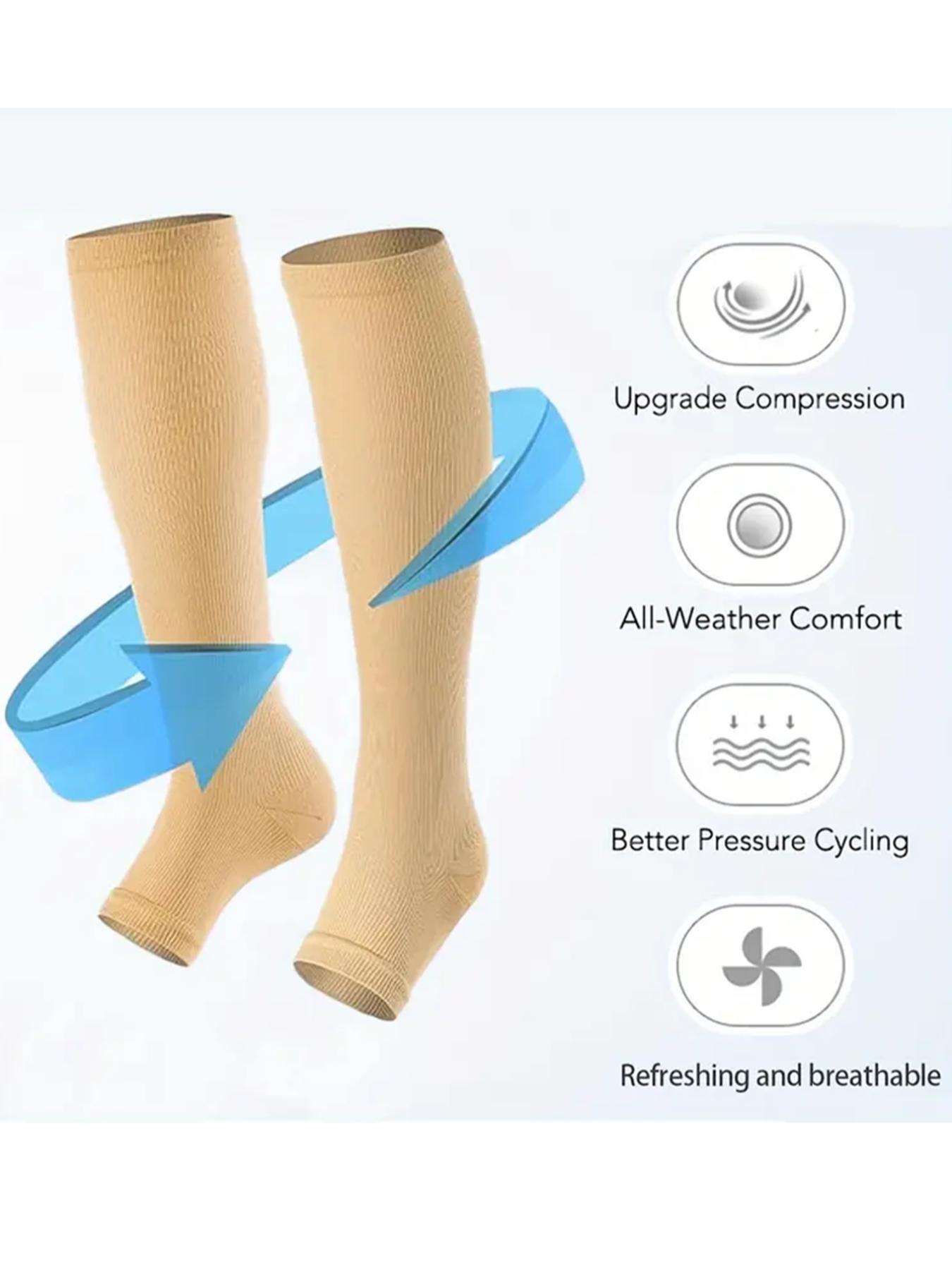 Open Toe Zipper Compression Socks, Knee High Sports Socks for Women & Men, Sports Socks for Cycling, Running, Hiking, Travel
