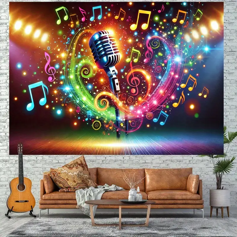 Lightweight Musical Notes & Spotlight Polyester Tapestry - Music Stage Party Backdrop, Home Decor, Room Banner for Weddings, Birthdays, Photography Events