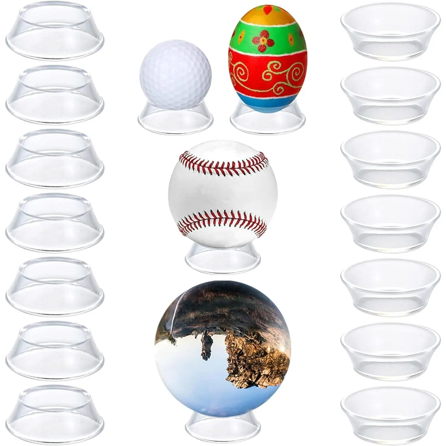 16 Pack Acrylic Baseball Case Holder, Reversible Dual-Side Display Stand for Softball, Golf Ball, Easter Egg, Crystal Sphere, Non-Scratch Stable Pedestal for Display Case, Collectibles, Signed Balls