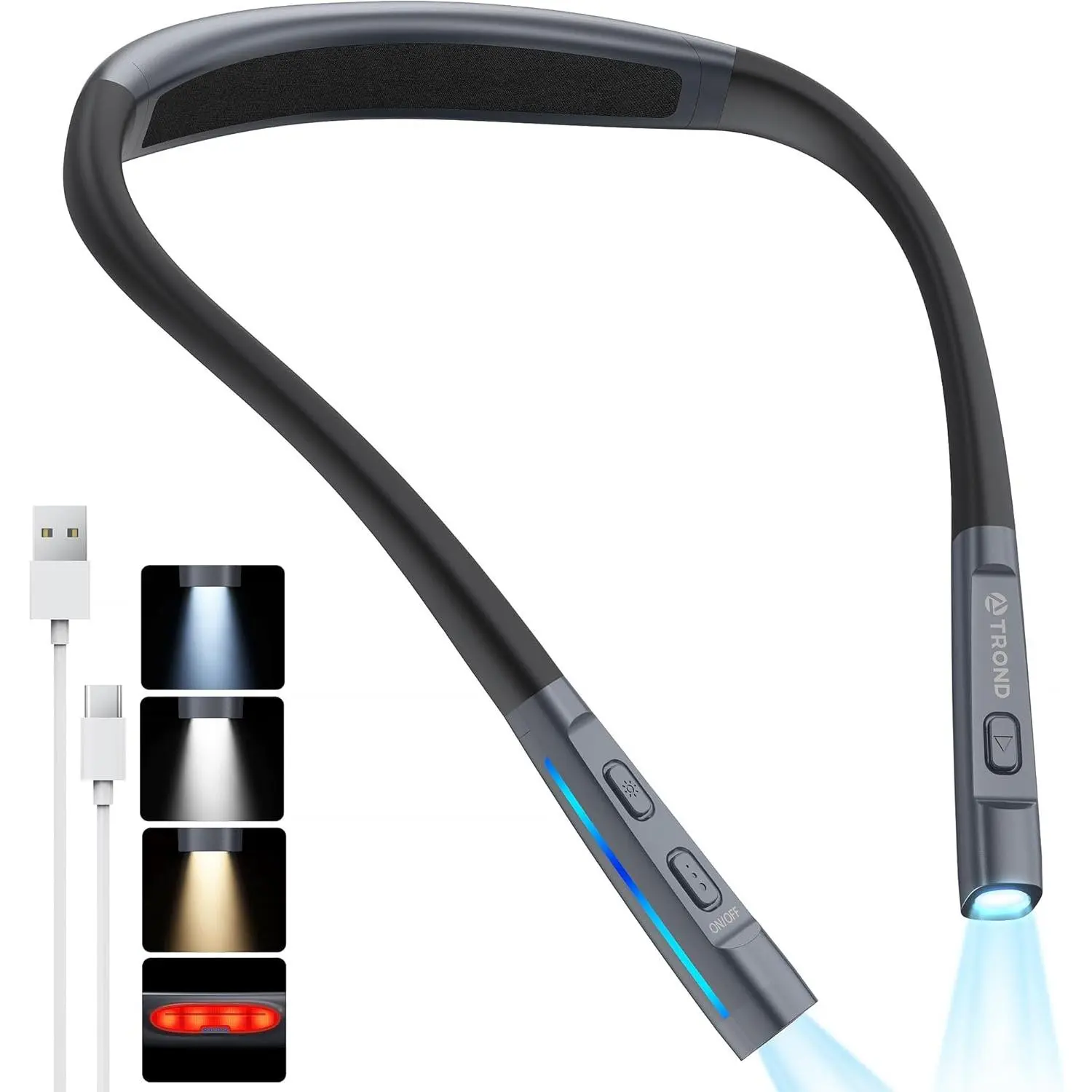 LED Neck Reading Light - 3 Color, 3 Brightness Eye-Caring Lamp with 1000mAh Rechargeable Battery, Flexible Arm, Outdoor Warning Lamp, Charging Cable for Travel, Embroidery, Work, CE-Certified Book Lovers Gift