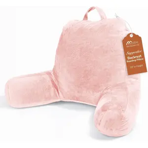 Reading Pillow, Velvet Back Pillow for Bed Sitting Up, Adult Back-Rest Cushion with Arms for Sit Up on Couch, Sofa, and, Dorm, Reading Accessories, Peach