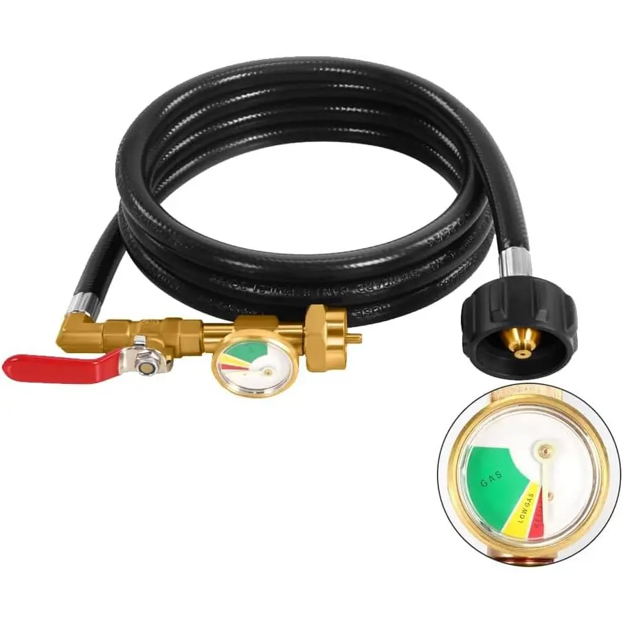 Refill Adapter  1 lb. Tanks,3 FT Propane Tank Refill Adapter Rubber Hose with Gauge and ON-Off Control Valve, s QCC1 / Type 1 Propane Tank,Propane Tank Filler 20 lb to 1 lb