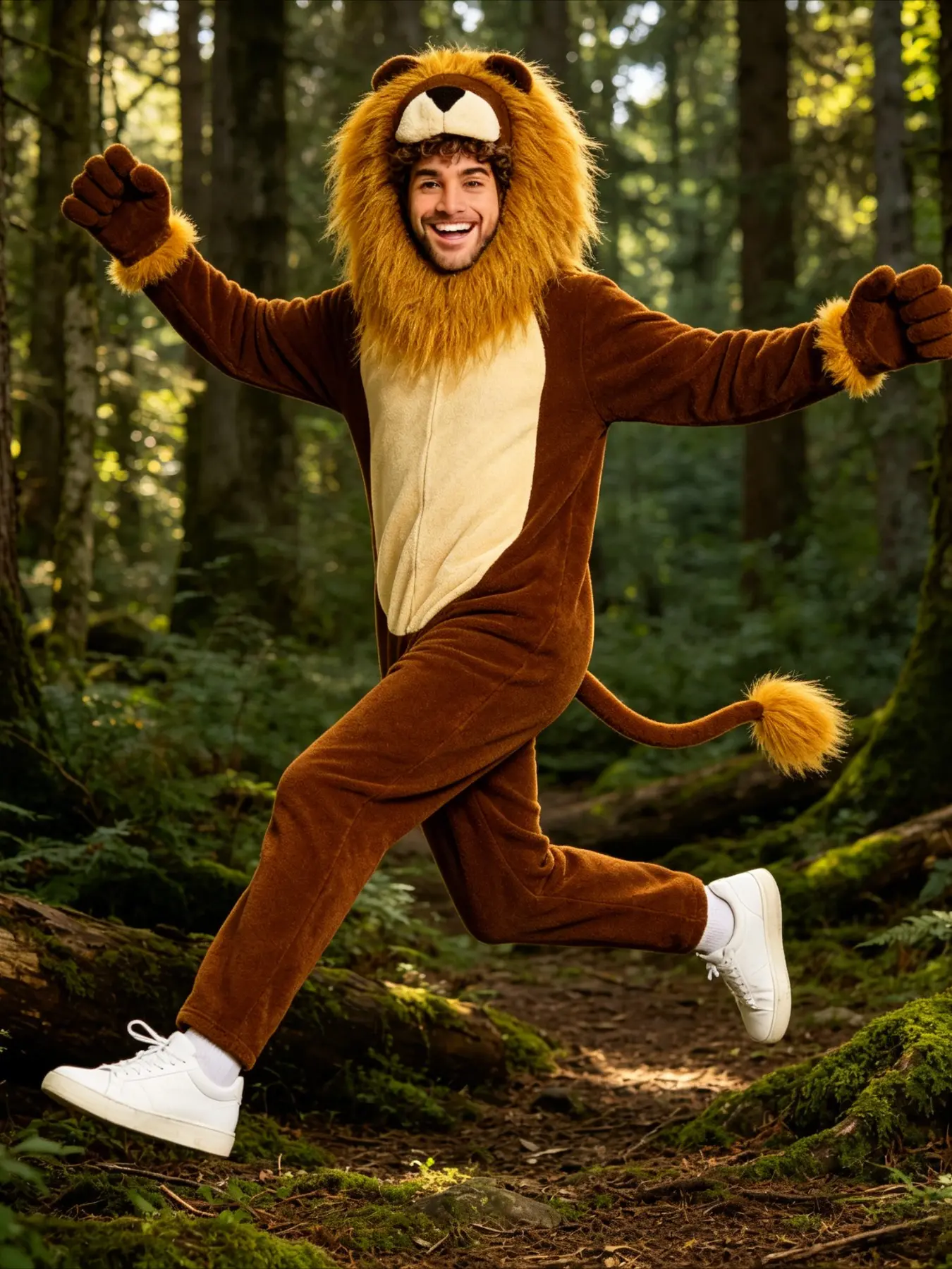 Unisex Lion Costume Jumpsuit Halloween Animal Theme Party Dress Up Carnival Stage Performance Outfit