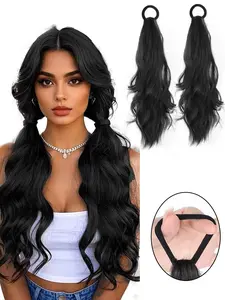 2PCS Curly Synthetic Ponytail Extension with Hair Tie Hair Natural Wig Elastic Band Wave Fake Ponytail Wigs Accessories for Women Daily