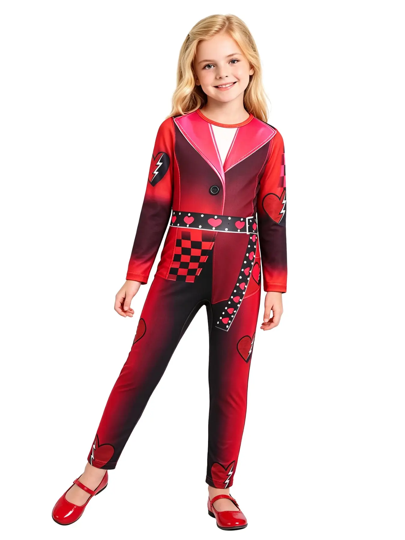 Girls' Halloween Costume Set, Cool All-Over Print Suit, Comfortable Slim-Fit Party, Regular Length, Ages 5-14, All Seasons, Costume Outfit