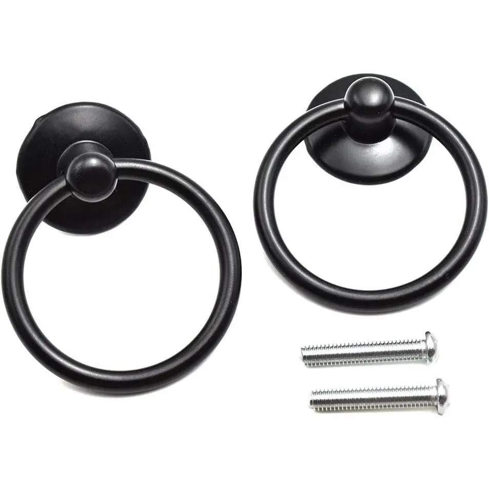 Single Hole Mal Drop Ring Knobs Black | Drawer Pull Handle for Cabin, Dresser and Door (2 Pack)