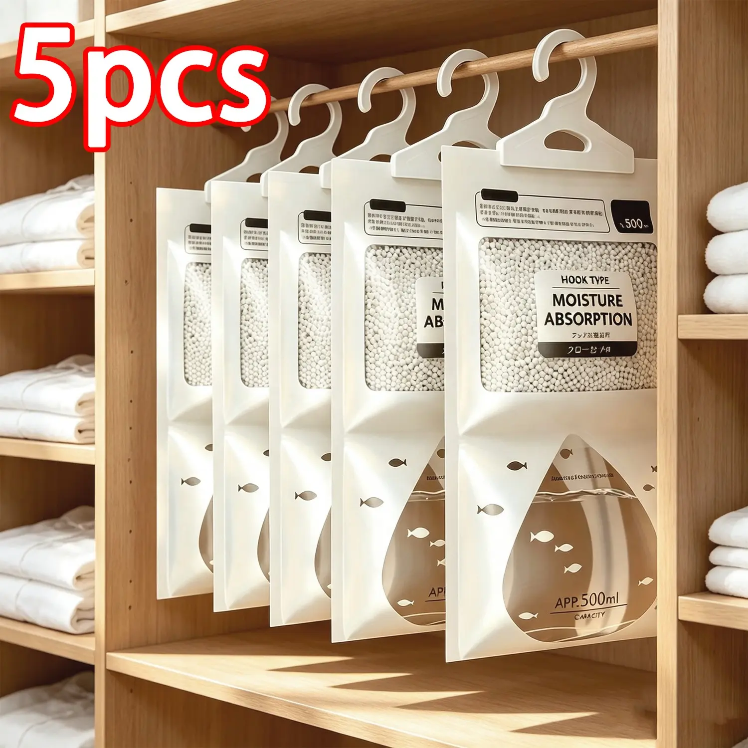10pcs/5pcs Hanging Closet Dehumidifier Bags, Transparent Window, Moisture Indicator, Odor-Free, Leak-Proof, Prevents Mold, for Closet, Basement, Bathroom, Kitchen, Dorm