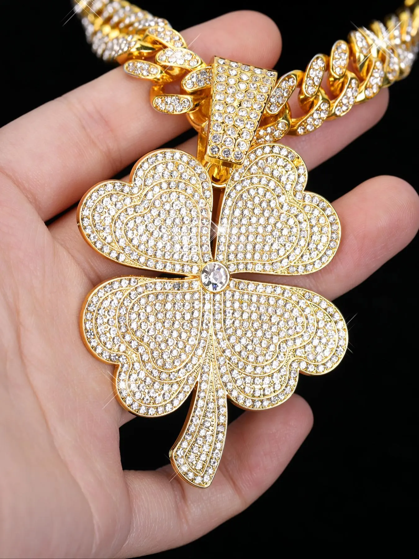Punk Classic Hollow Leaf Pendant Necklace, Unique Leaf Design, Cuban Link Chain, Hip Hop Style Unisex Jewelry, All Seasons, Cuban Links Necklace