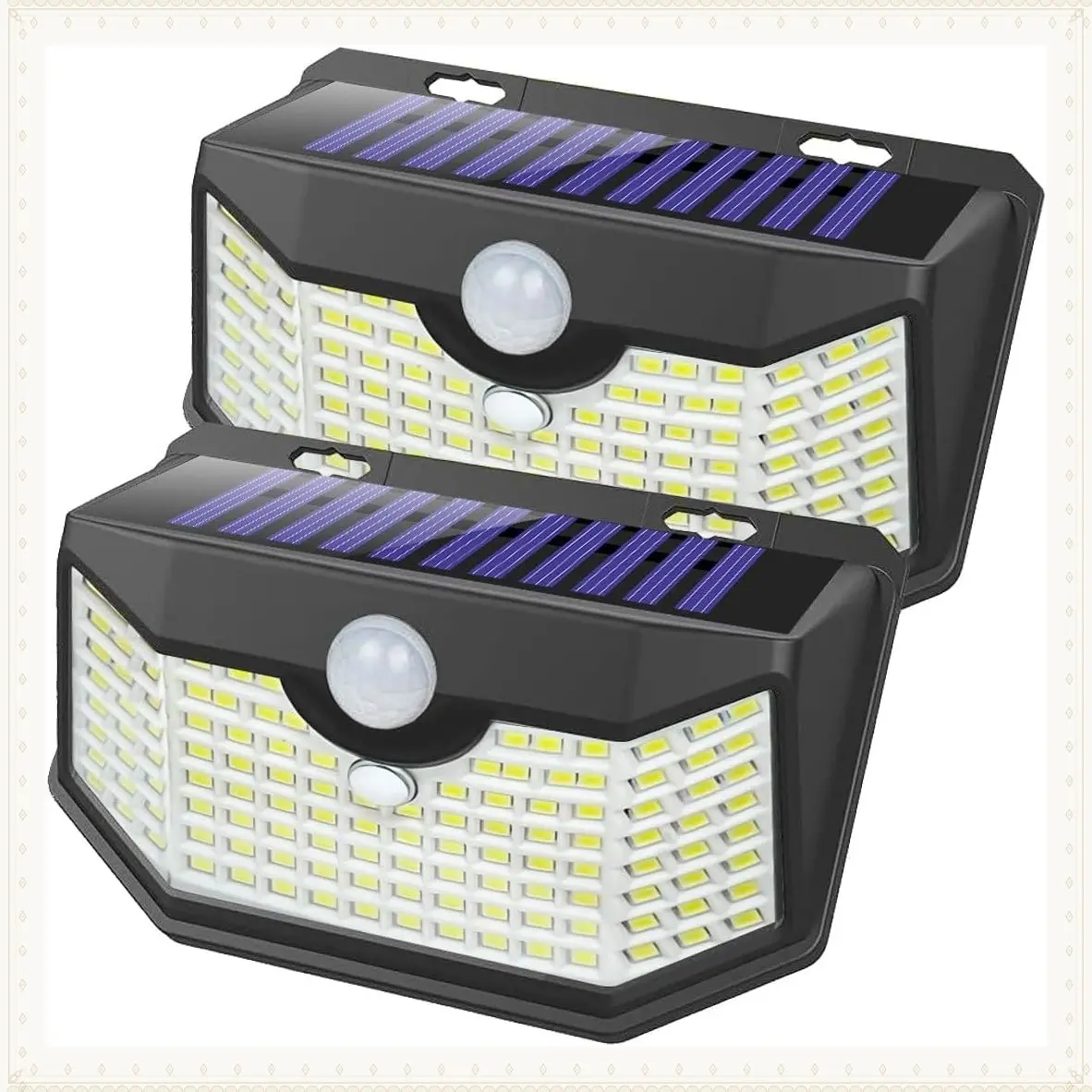 120 LED Solar Outdoor Wall Lights with Motion Sensor, 3 Lighting Modes, IP65 Waterproof, 2-Pack Black for Garden Patio Yard - Daylight WhiteGift