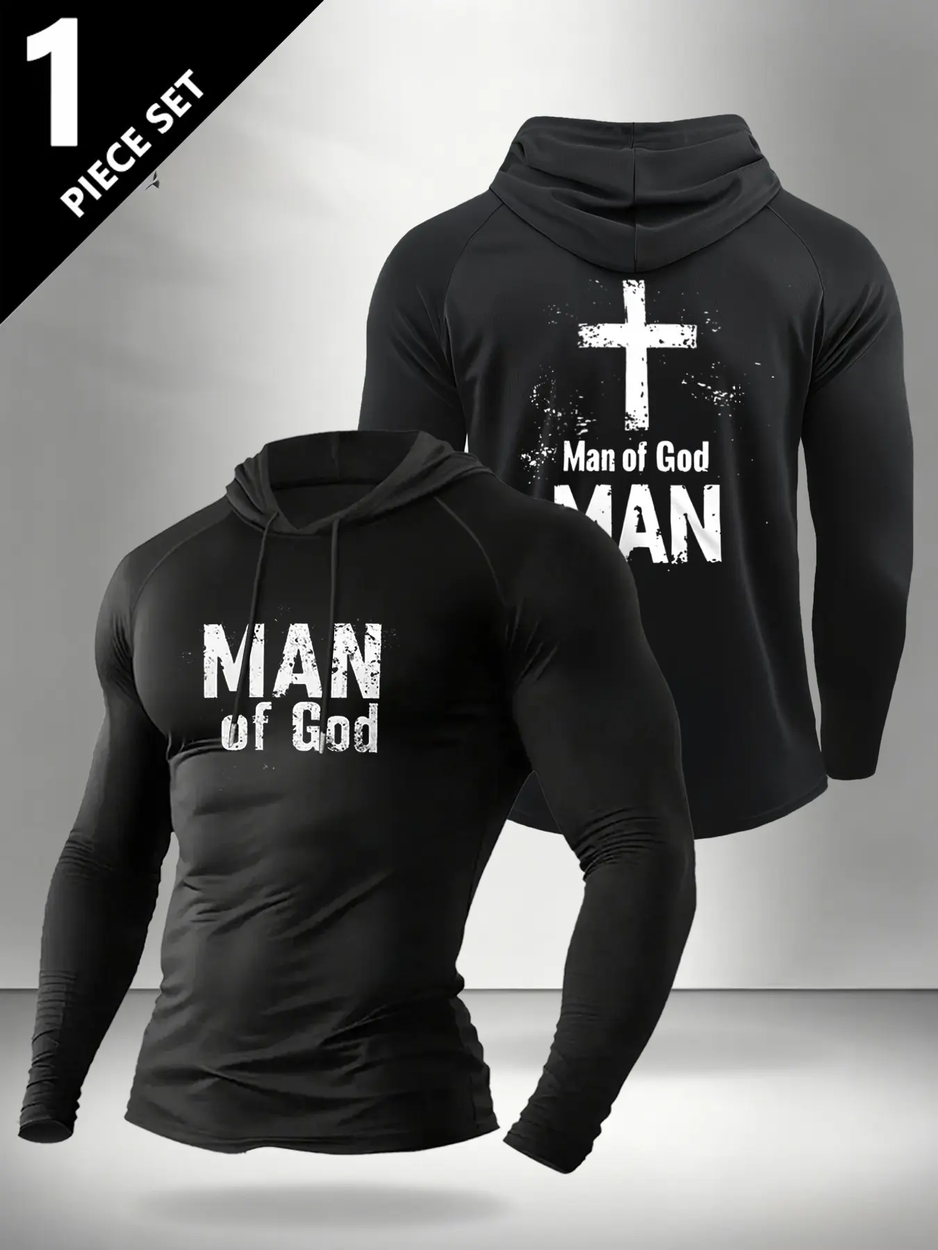 Men's Hooded Long Sleeve Top with Man of God Cross Print