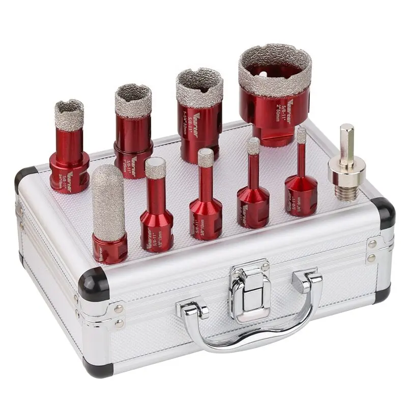 10PCS Brazed Diamond Hole Saw Set with 5/8-11" Thread, 1/4”-2” Core Bits for Marble/Granite/Tile, Pebbles & Walls, FingerBit, 3/8 Hex Adapter, 3-5 Times Efficiency, Less Chipping for Opening Holes in Granite