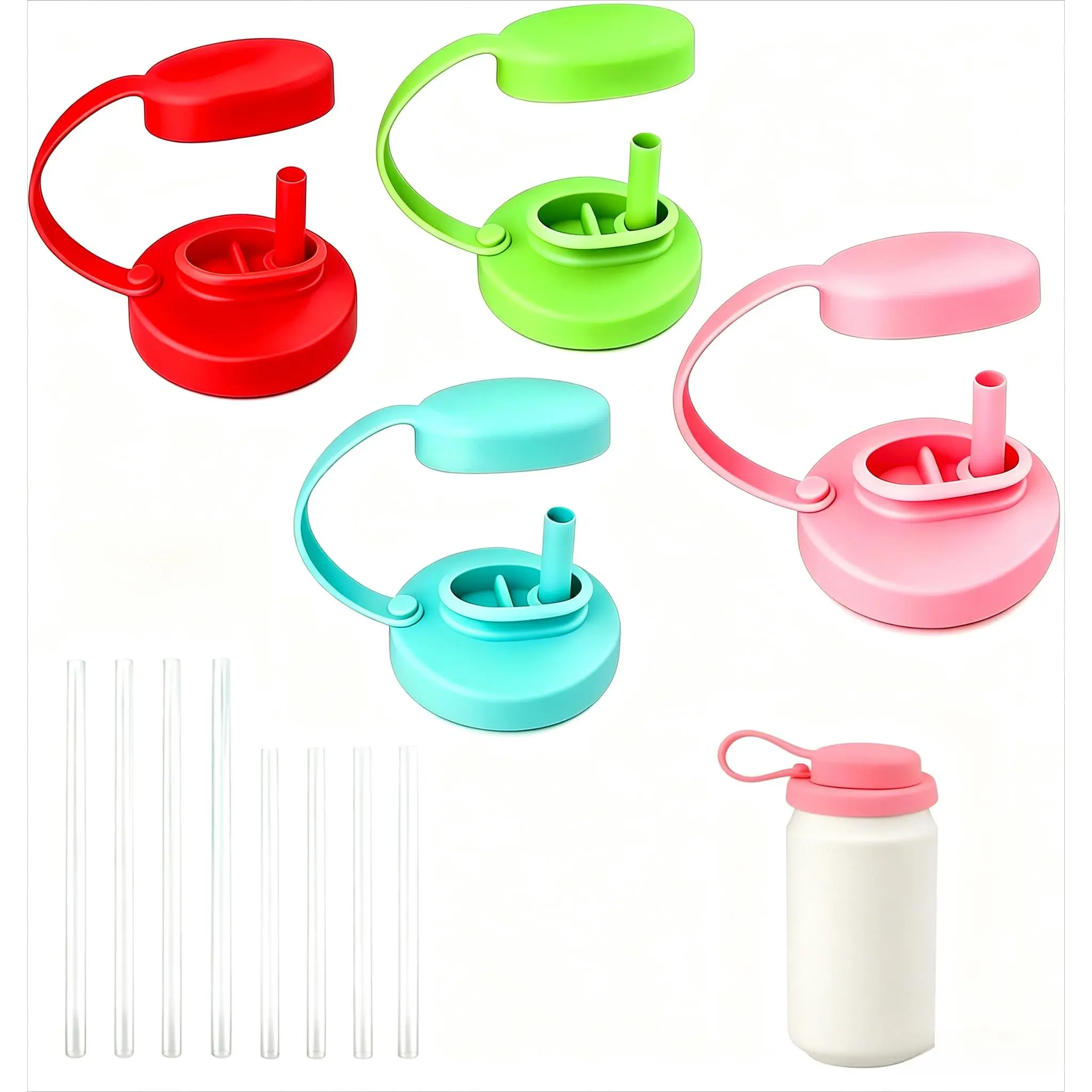 4-Pack Round Silicone Soda Can Lids with Straw (6cm, 4 Assorted Colors), Leakproof Seal Reusable Airtight Covers, Fits Standard Cans, Portable Toppers for Home & Outdoor Use (Compatible with Soda, Beer, Juice), Round Shape
