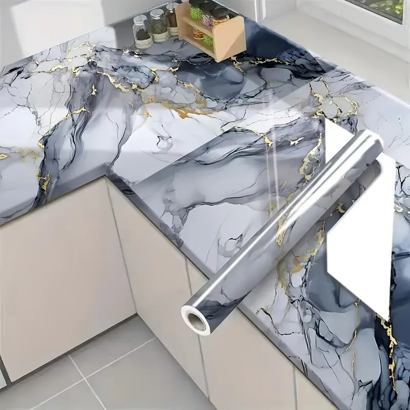 Wall Decal Wallpaper Roll, Decorative Wallpaper, Floor Decoration, Window Transformation, Sunscreen, Waterproof Marble Look, Kitchen Counter Sticker, Marble Pattern Wallpaper
