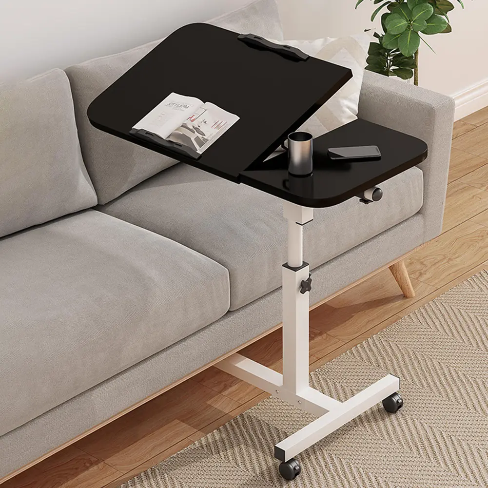 Adjustable Height Overbed Table – Portable Rolling Desk with Lockable Swivel Wheels & Non-Slip Surface – Sturdy, Space-Saving Multi-Functional Workstation for Home Office, Couch, Bedside & Hospital Use