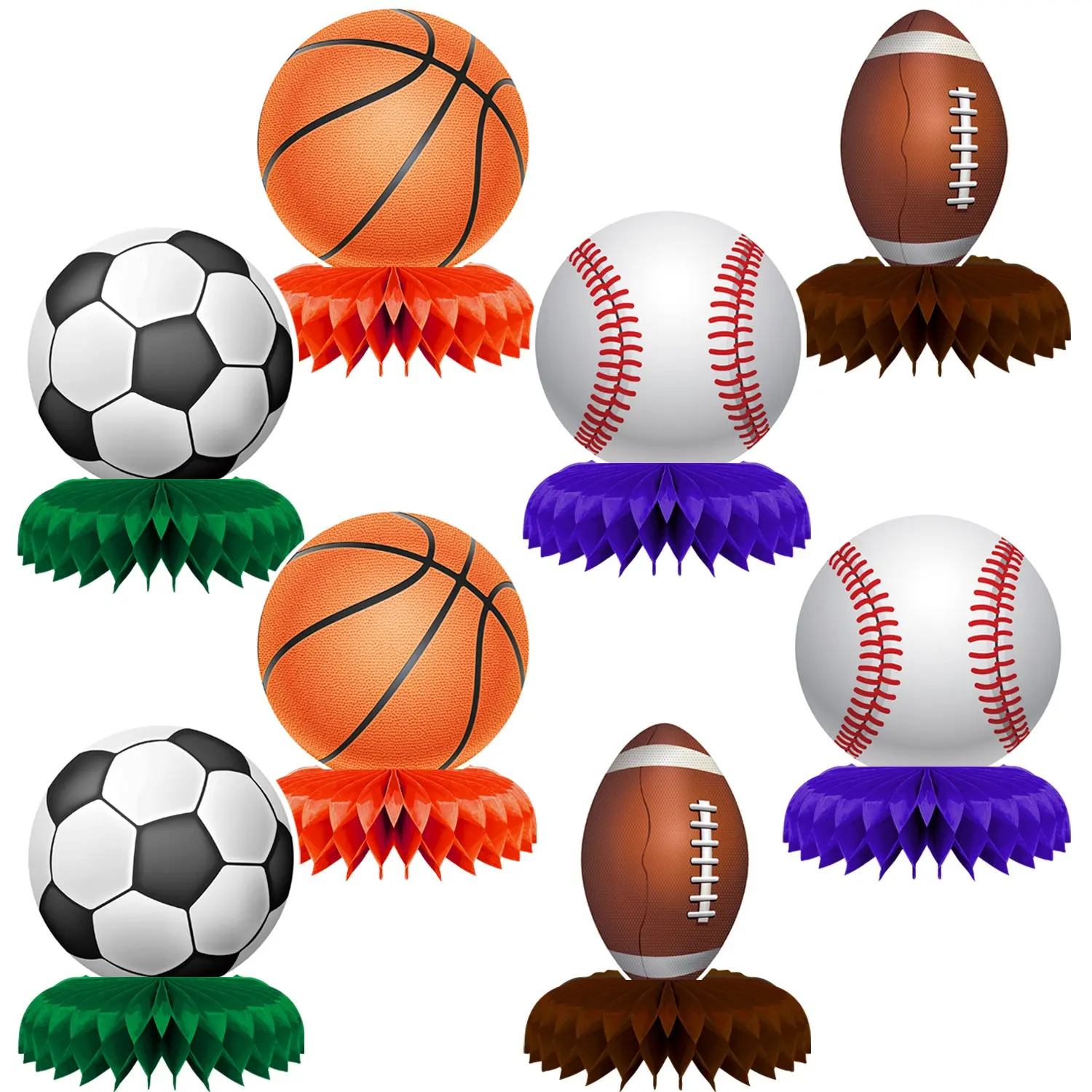 8pcs Sports Themed Birthday Party Decorations, Baseball Soccer Football Basketball Honeycomb Table Centerpieces, Kids' Birthday Party Supplies, Set