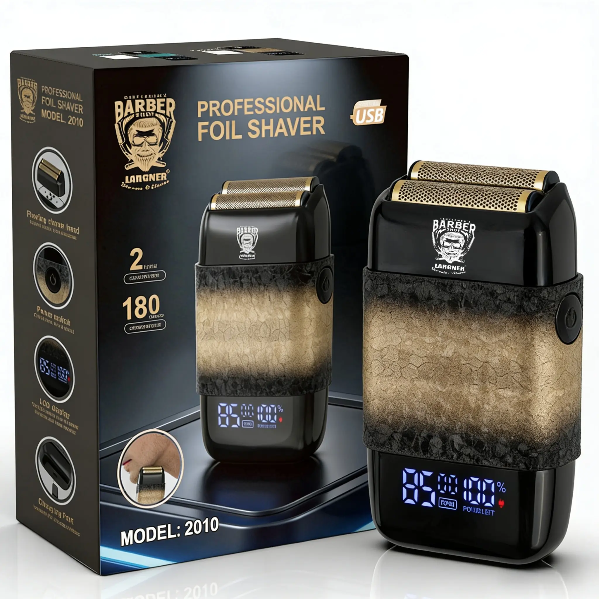 Professional Reversible Electric Shaver, Barber Shop Dedicated Trimmer, Head Hair Removal, LED Display, Floating Dual Blade Design