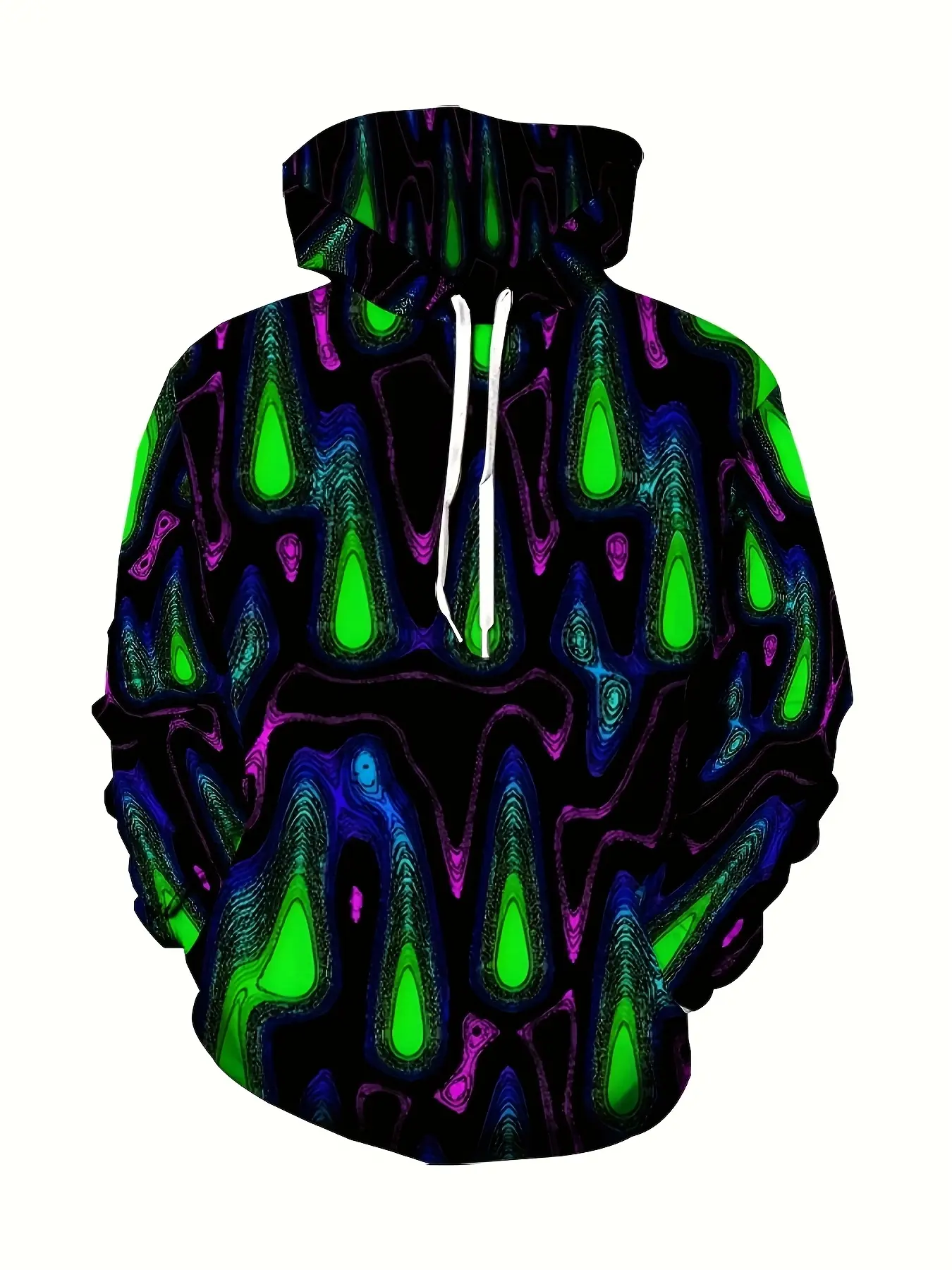 Trippy Psychedelic Hoodie – Neon Green Purple All-Over Print