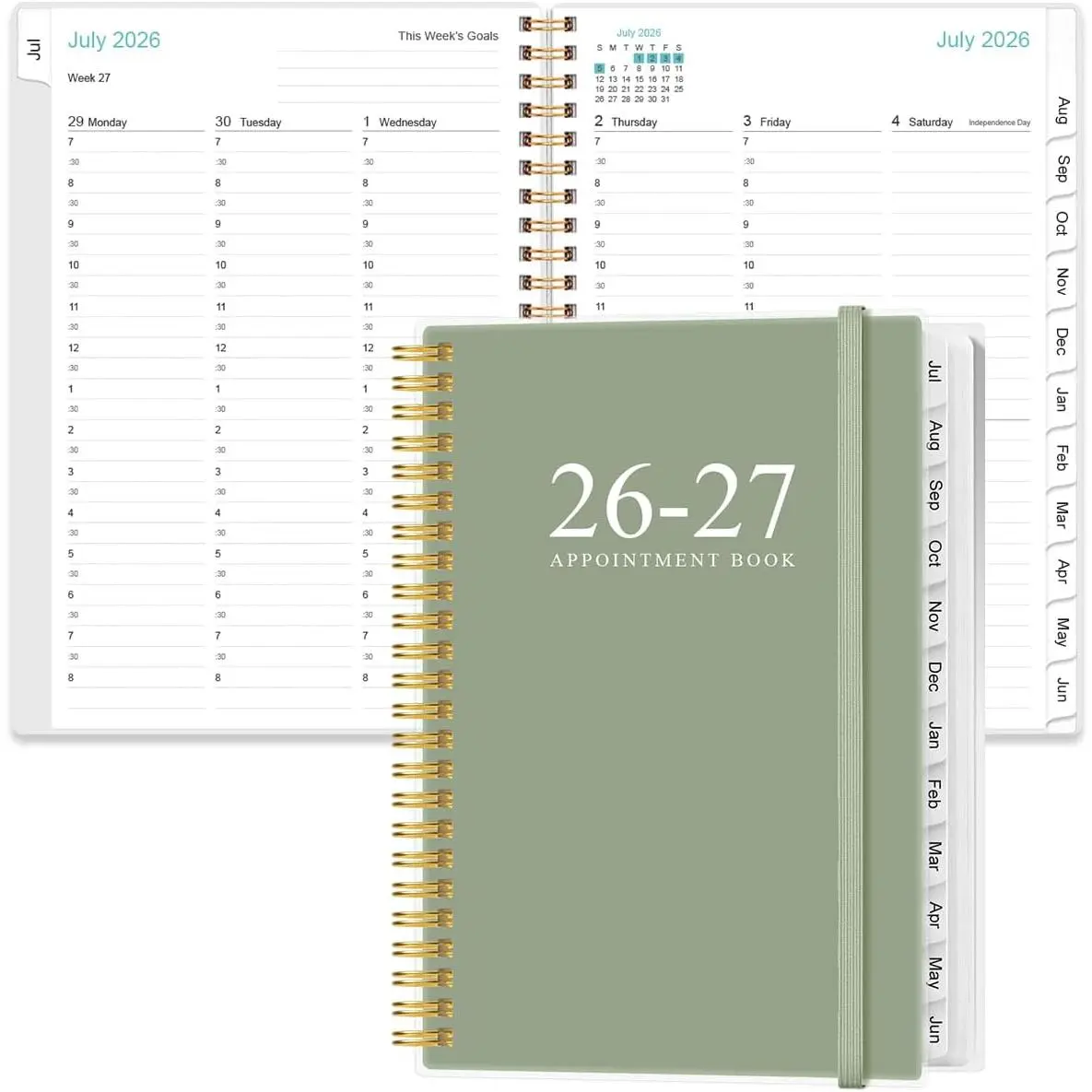 2026-2027 Appointment Book & Planner - 2026-2027 Daily Hourly Planner from July 2026 - June 2027, Weekly Appointment Book with 30-Minute Interval, Medium 6.4" x 8.5", Teal