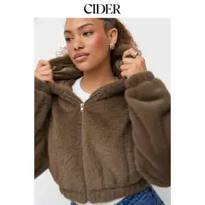 Cider Faux Shearling Hooded Cropped Jacket SummerFinds