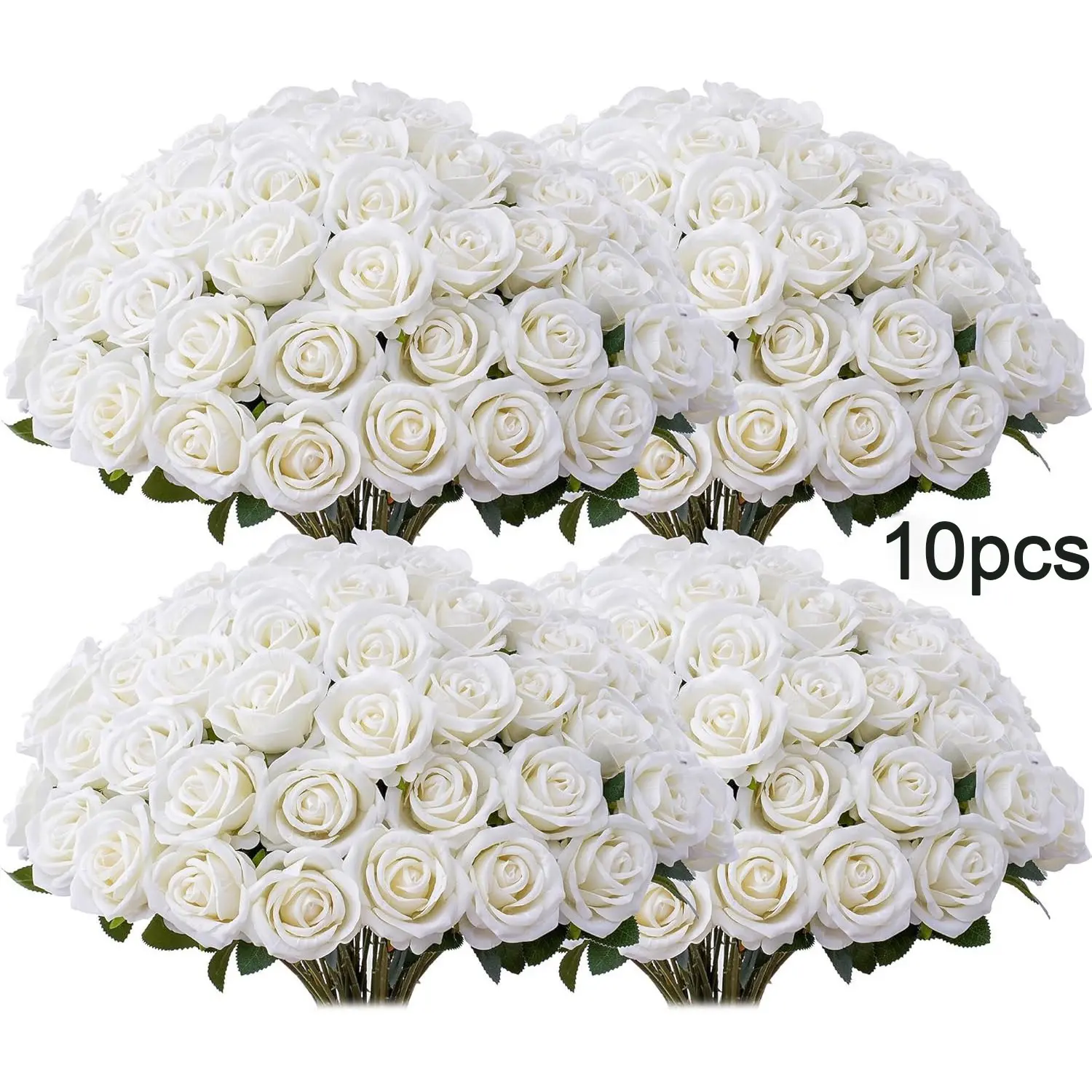 10pcs Fake Roses, Artificial Flowers Bulk, Artificial Decorative Flowers, Realistic Silk Faux Ivory Rose with Stems, Wedding Decor, Table Centerpieces, DIY Floral Arrangement