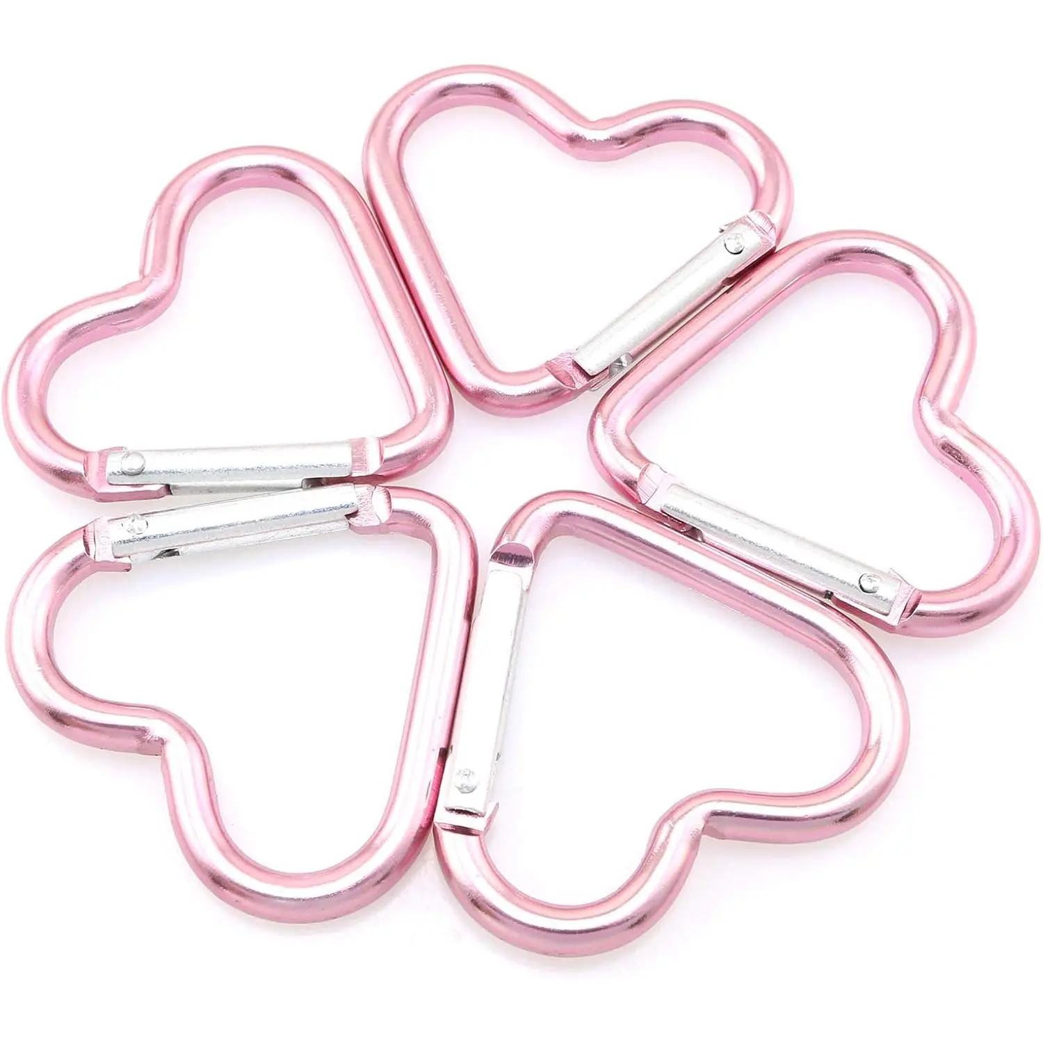 Heart-Shaped Carabiners, 10-Pack Light Pink Aluminum Clips, Easy Attach Clip-On Key Holder and Keychain, Heart Carabiners, Daily Use, Outdoor Gadgets, Unisex