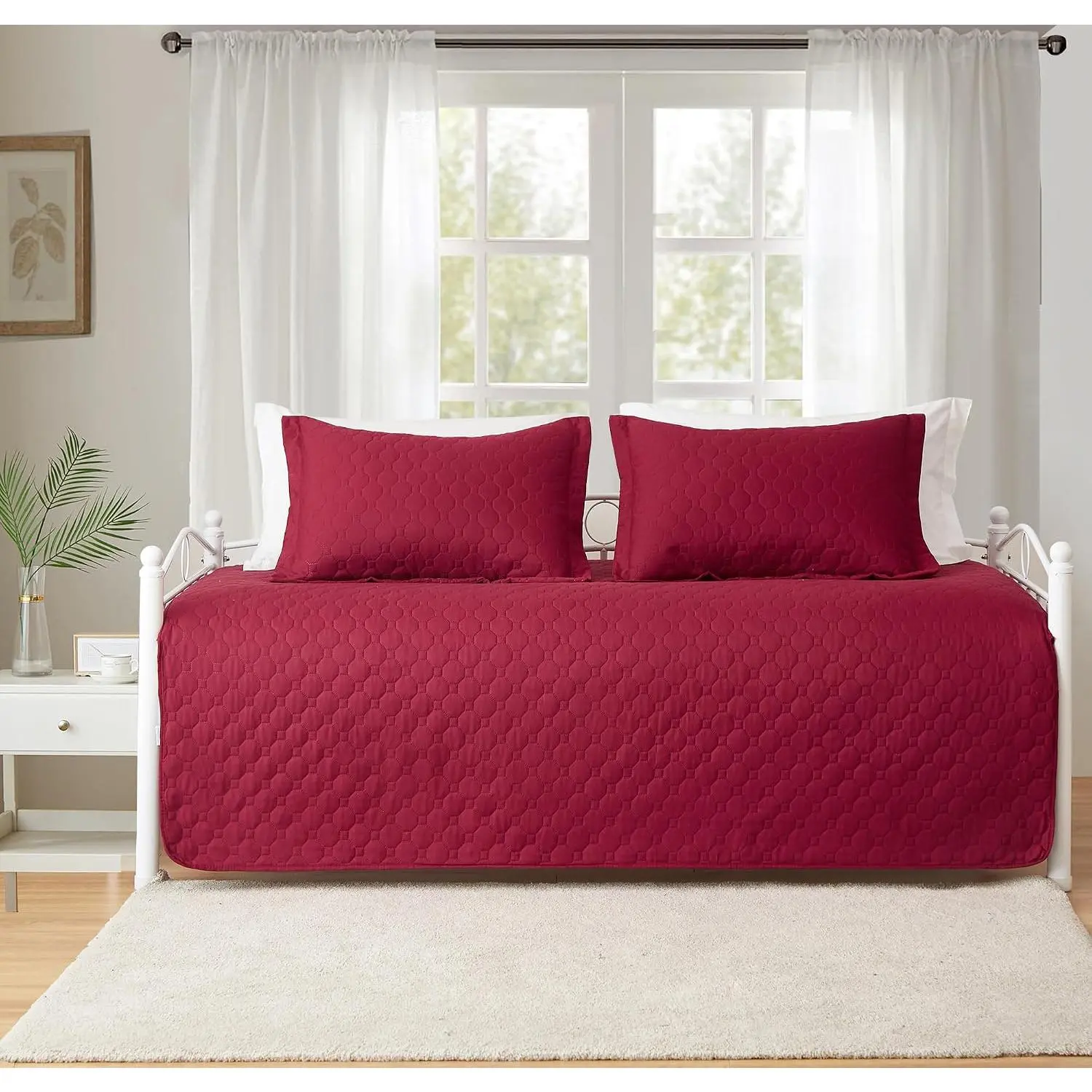 3 count Burgundy Daybed Cover  Size Cozy Daybed Sets Bedding Double Sided Quilting Cover Set Geometric Print Bedspread Coverlet   for  Bed with 2 Standard Shams,39"x75"