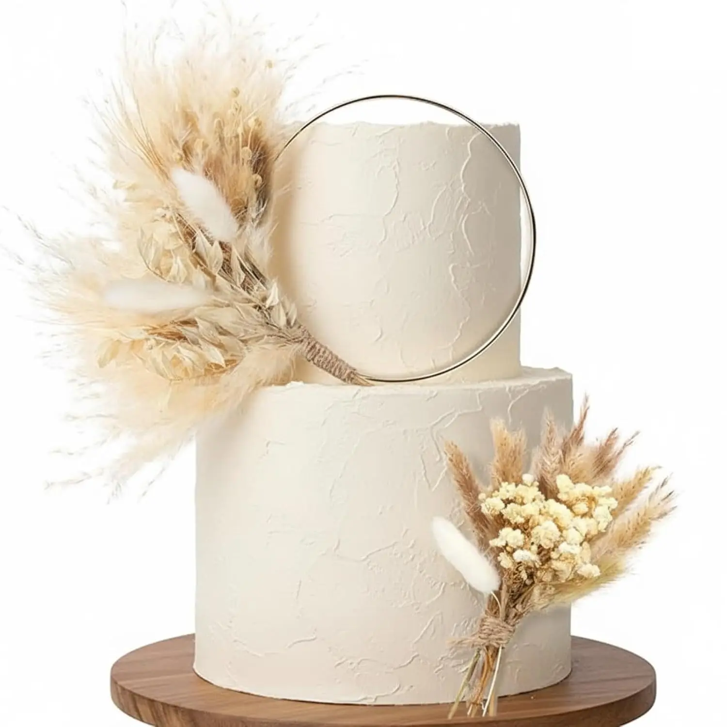 2 count Boho Cake Topper Decorations Cake Topper Wreath Hoop Decor Various Dried Flower Pampas Grass Decor for Bohemian Birthday Wedding Bridal Party Decorations Supplies (Elegant Style)