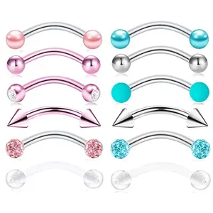 6PCS Stainless Steel Crystal Eyebrow Piercing Set 16G CZ Curved Barbell Helix Daith Piercing Lot Tongue Piercing Snake Eyes Bulk