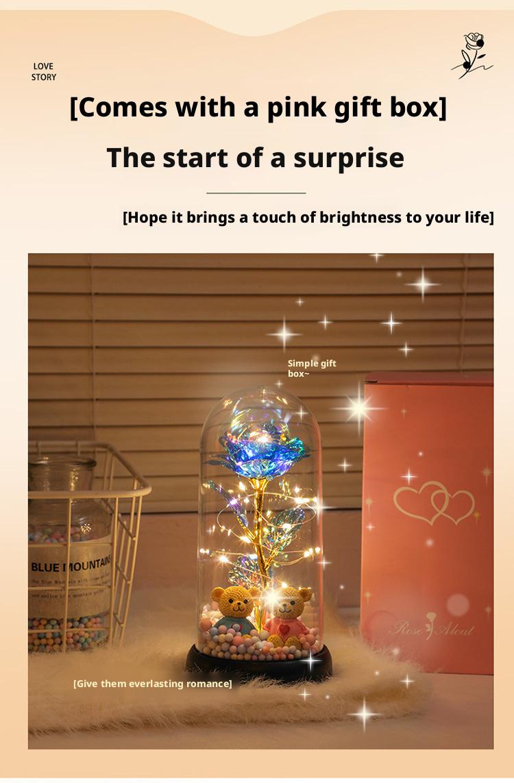 A Thoughtful Gift Everlasting Flowers A Creative Gold-Leaf Artificial  Bouquet With A Medium-Sized Lampshade, Warm Light Gift Box, A Luminous Acrylic Night Light For Bedroom , A Keepsake, Holiday Gift, Mother'S Day Gift Eternal Glass Roses Sympathy Great