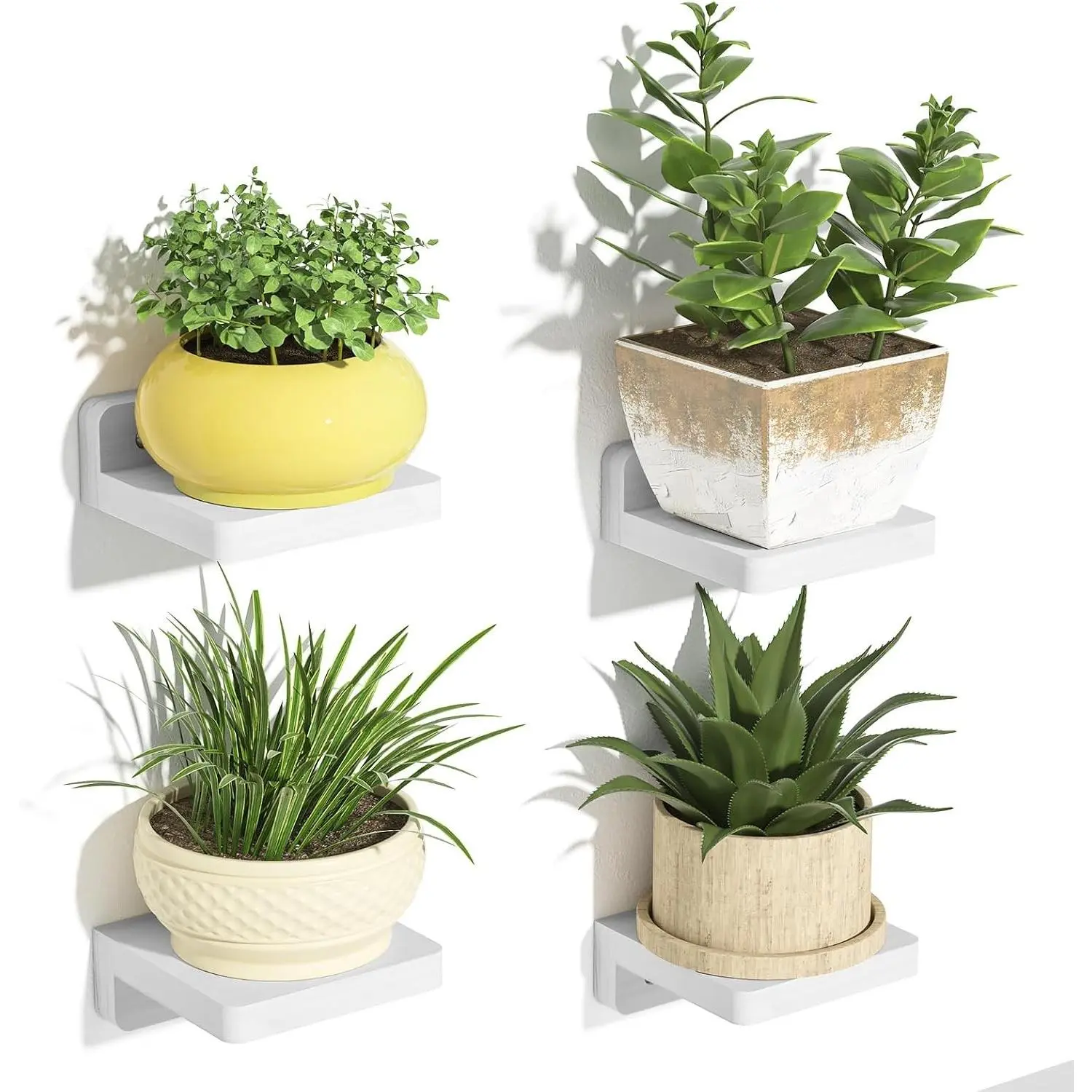 White Mini Floating Shelves, Set of 4 Small Wall Display Shelf | Compact 4-Inch Wood Shelves, Versatile DIY Layout to Display Small Plants, Mini Items, and Nursery Decor