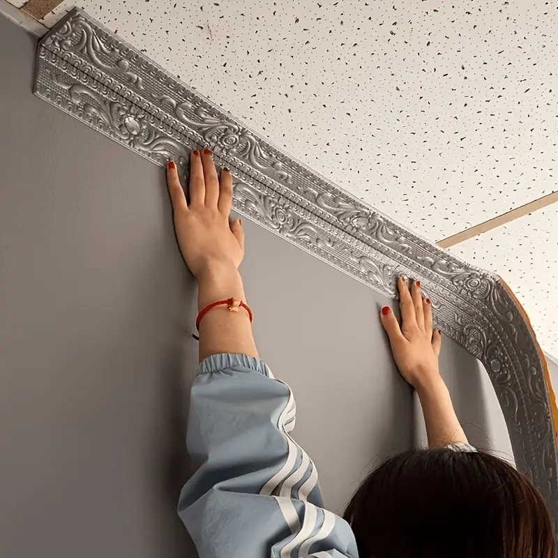 2 rolls 4.72 x 90.55 Inches self adhesive foam moulding flexible 3D European wall trim for baseboard ceiling corner mirror edge wall corner guard wallpaper border Self Adhesive PVC Interior Moulding Trim easy installation