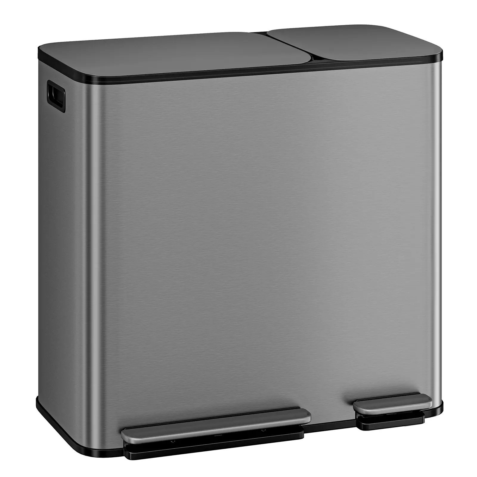 Dual Compartment Kitchen Trash Can, 50+20L Stainless Steel Step‑On Garbage & Recycling Bin, Large Capacity Waste Bin with 2 Removable Inner Buckets and Soft Close Lid