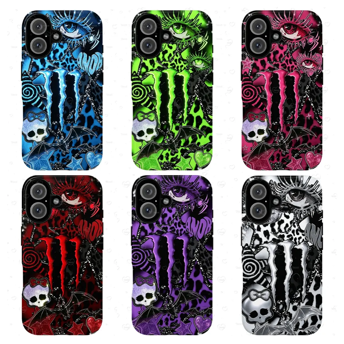Viral M.ons.ter neon claw scratch and leopard print phone case, gothic scene-core aesthetic for iPhone 17/16/15/14/13/12/11 series and for Samsung phones, a standout choice for alternative punk style.