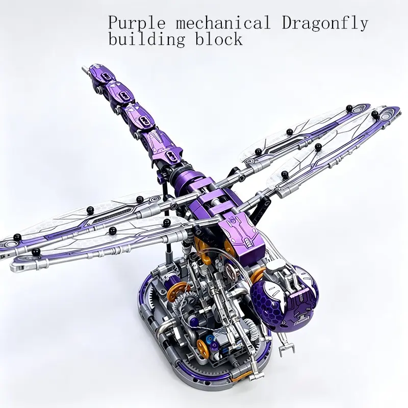Mechanical Dragonfly Building Blocks, Built In Base, Moving Wings, DIY Insect Construction Kit, Perfect Gift for Friends