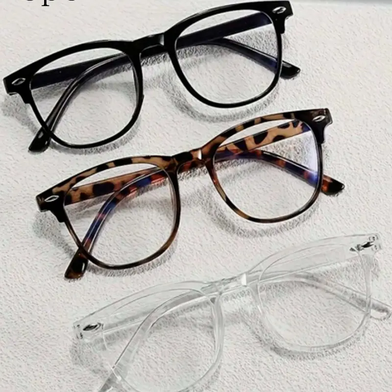 3pc Retro Solid Color & Leopard Print Trendy Square Frames Glasses for Women, Blue Light Blocking Eyewear, Versatile Fashion Accessory