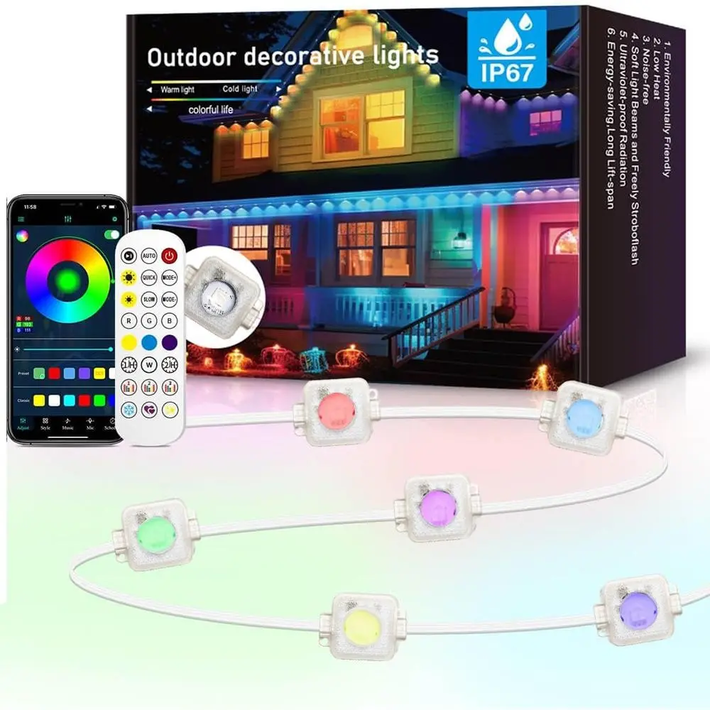 Permanent Outdoor Light, Smart RGB LED Eave Lights, 100 Feet, Ip67 Waterproof, 75 Scene Modes, Halloween, Christmas, Daily Use, Alexa & Google Assistant Compatible