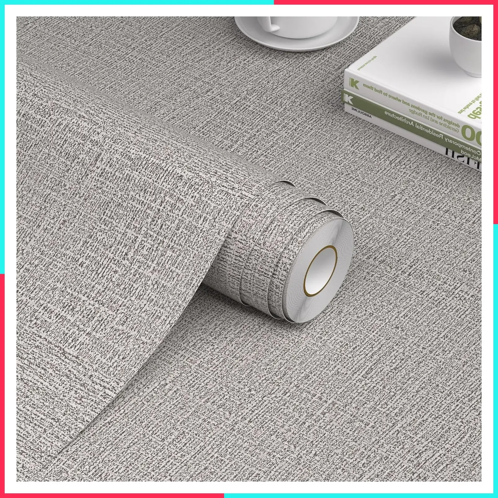 Grasscloth Peel and Stick Wallpaper 15.7in x 78.7in, Textured Faux Linen Contact Paper for Cabinets, Fabric Vinyl Self Adhesive Wallpaper, Light Gray