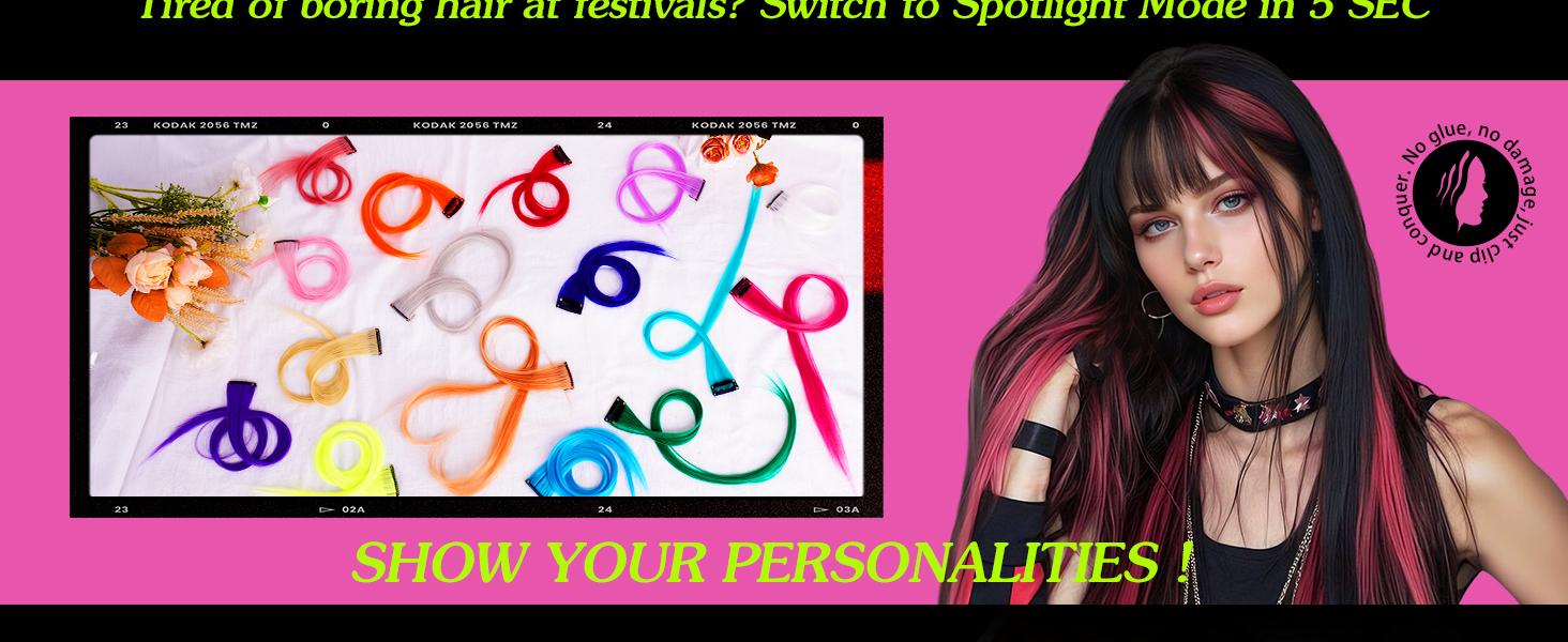 SOFEIYAN 10 Pcs Colored Hair Extensions Party Highlights Colorful Clip in Hair Extensions 22 Inch Straight Synthetic Hairpieces for Women Kids Girls Halloween Christmas Cosplay