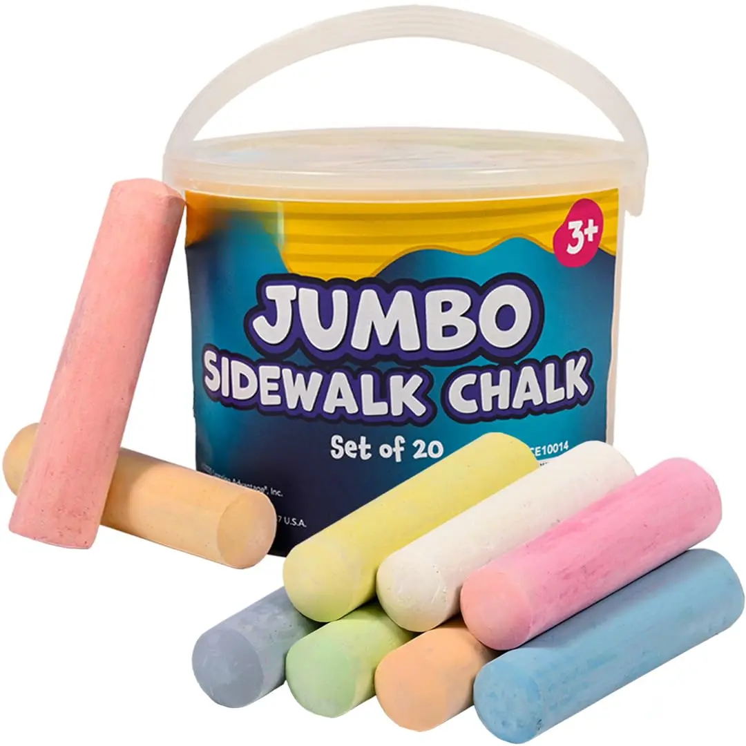 Jumbo Sidewalk Dry Chalk Bulk Set (20-Piece, 9 Colors Including Orange), Chunky for Small Hands, Washable Non-Toxic Office Stationery for Kids Aged 3+, Outdoor Art in Parks, Chunky Size