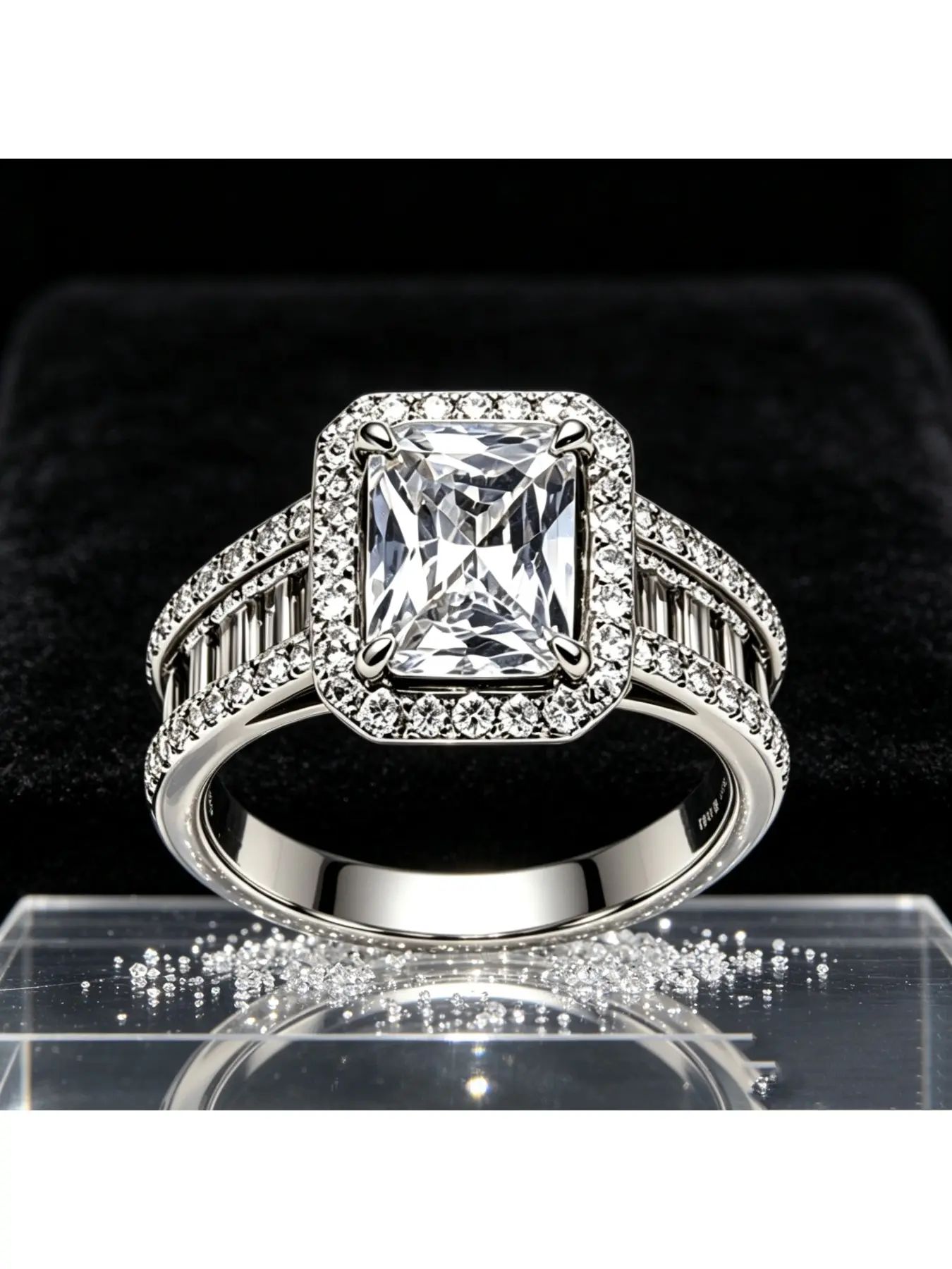 Radiant Cut Double Halo Baguette Paved Diamond Engagement Ring, Bridal Ring, Gift for Women, Wide Shiny Band for Everyday Wear, Luxurious Jewelry for Valentine Christmas Mother’s Day Proposal Wedding Banquets, Radiant Cut Engagement Rings