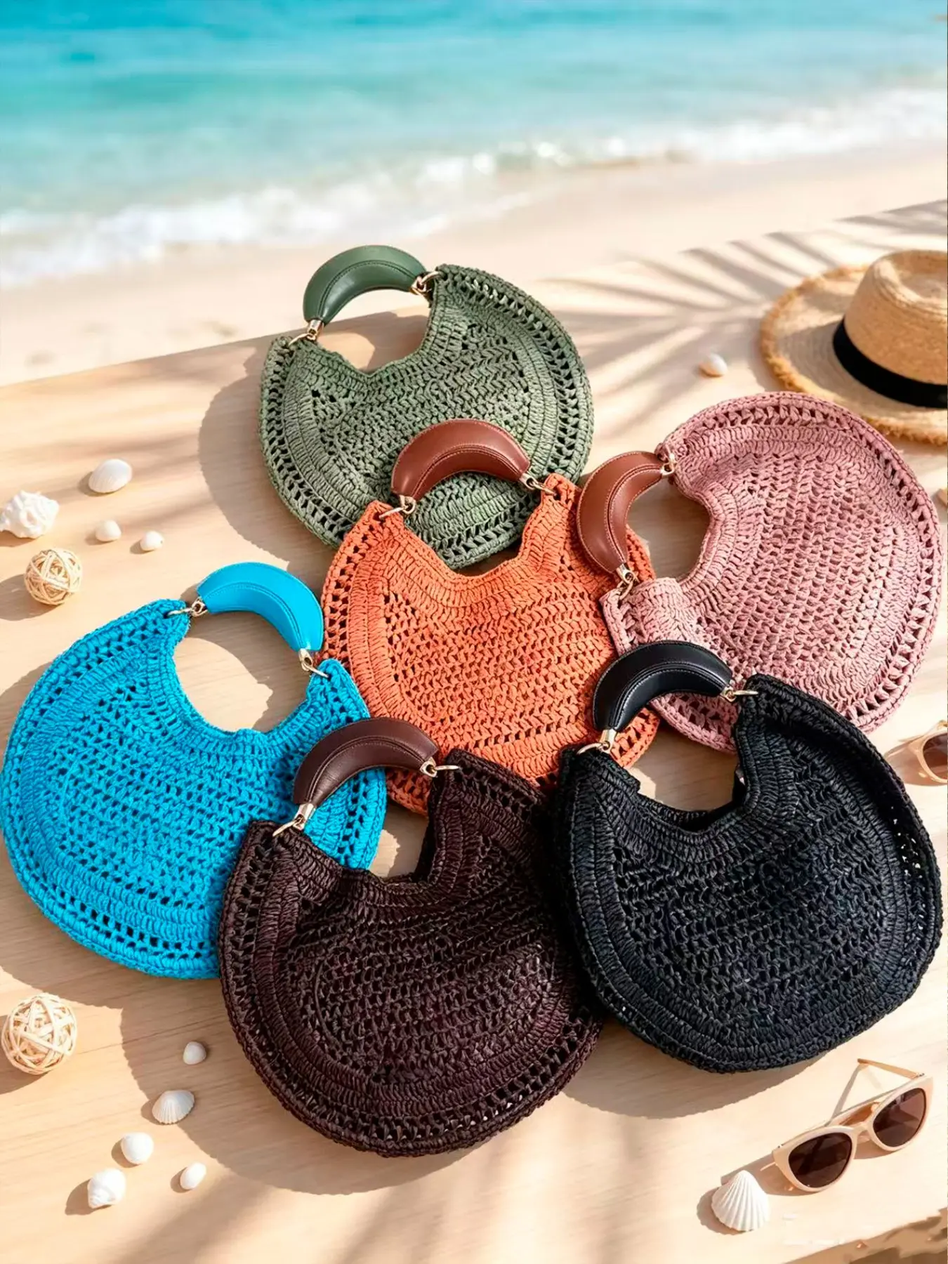 Summer Women's Handbag, Beach Vacation Style, Vintage Wrist Pure Handmade Braided Grass Shoulder Bag, Elegant and Stylish Accessory