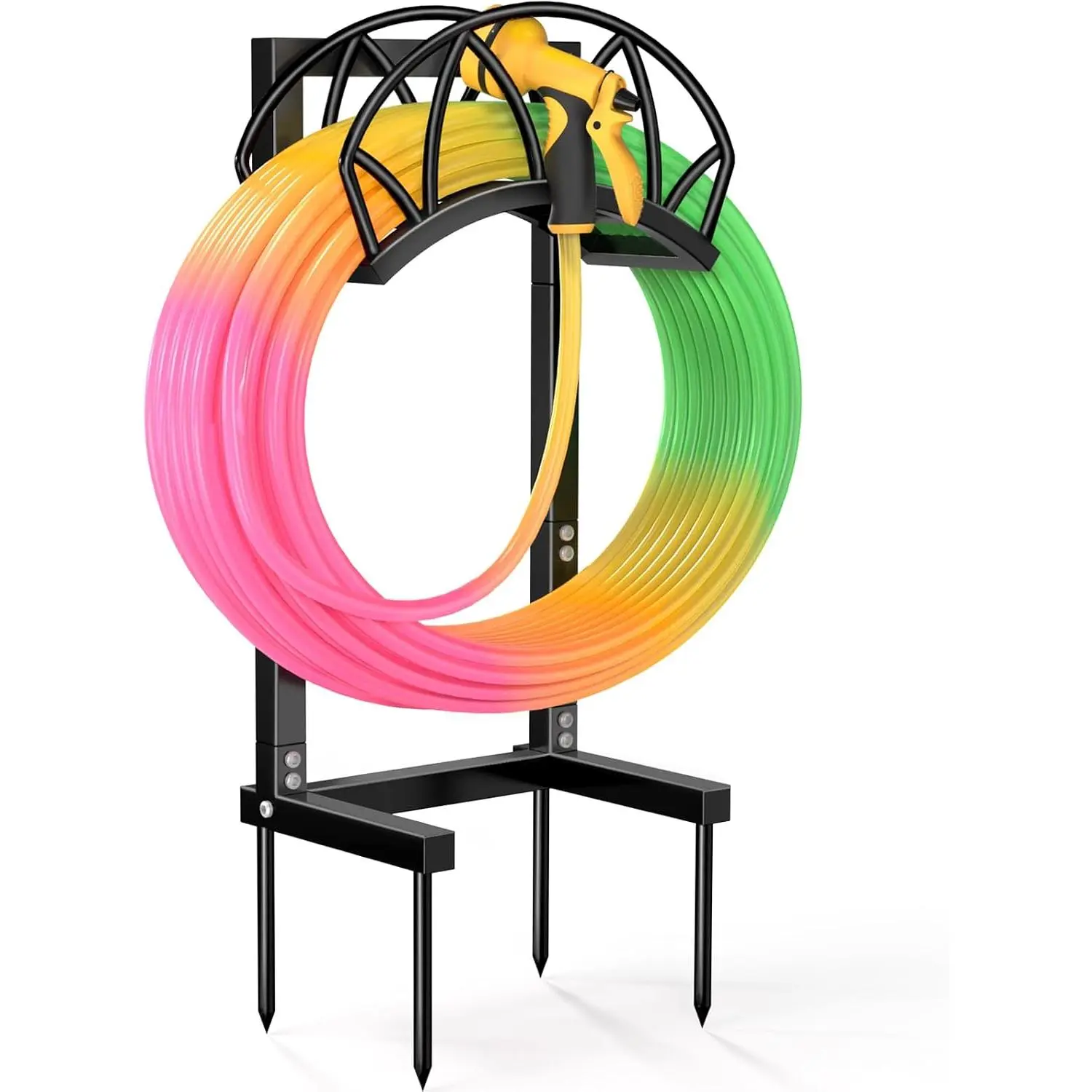 Garden Hose Holder, Freestanding Water Hose Reel Stand for Outside, Heavy Duty Detachable Metal Storage Rack Holds 160 FT for Yard Lawn Farm, Black