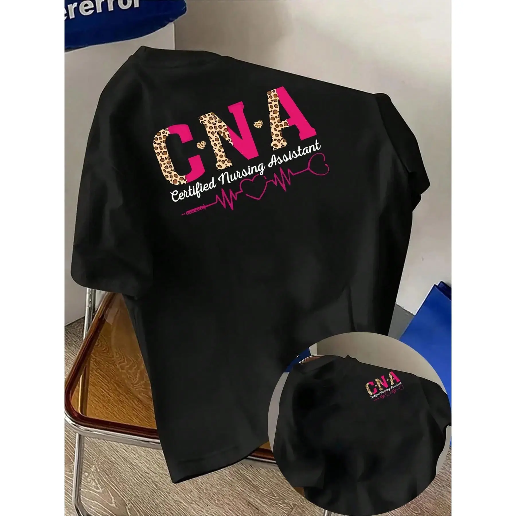 Women's 100% Cotton Round Neck Short Sleeve Sports Top - Smooth Non-Washed Fabric, Leopard Pink Letter Heart ECG Stethoscope Graphic, Loose Casual for CNA Certified Nursing Assistants, Hospital Healthcare Workers, Summer Daily Wear Gift, Joggers, Lightwei