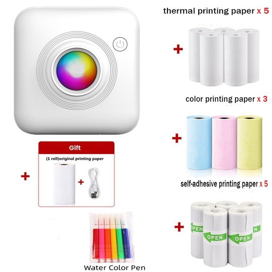 Portable Mini Thermal Printer, 1 Set Wireless USB Rechargeable Label Printer with Printing Paper & Watercolor Pen, Reusable Label Printer for Kitchen, Diary, Study Note