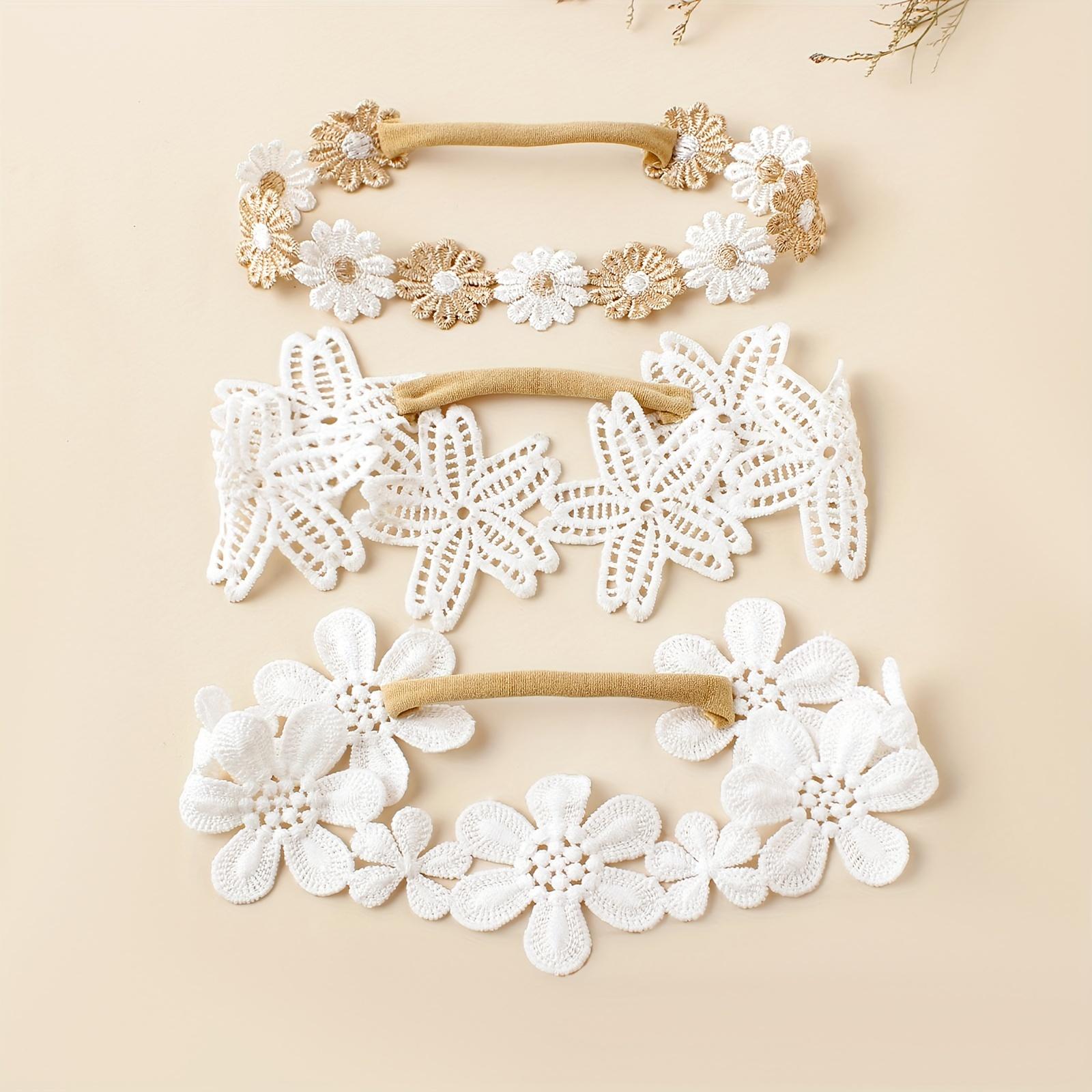 3 White Embroidered Baby Headbands, Deli