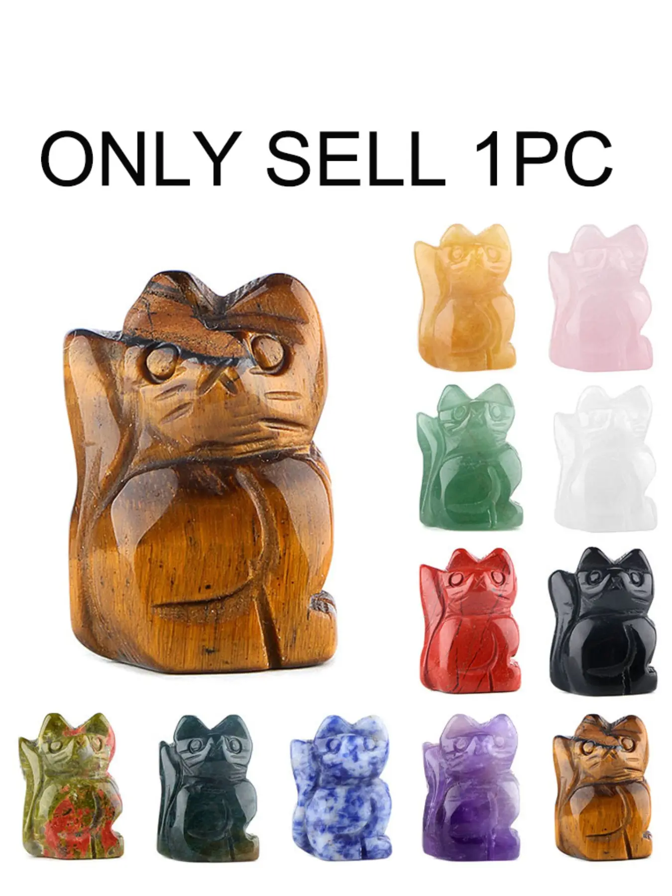 Natural Crystal Carved Cat Figurine Healing Gemstone Mini Kitten Statue Pocket Crystal Animal Decor Gift